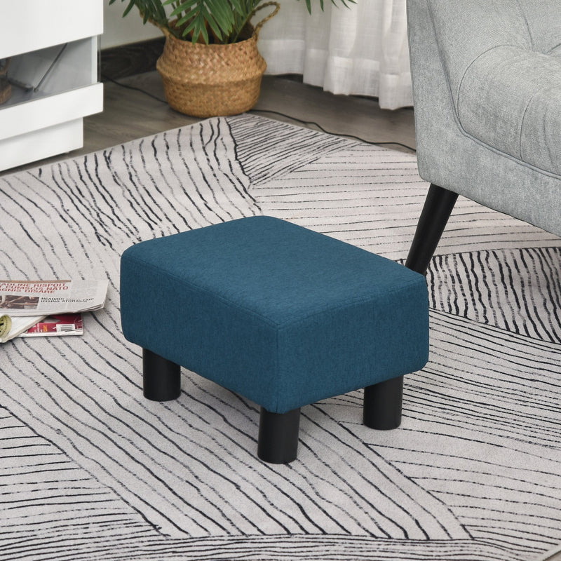 Linen Fabric Footstool Footrest Small Seat Foot Rest Chair Ottoman Dark Blue Home Office with Legs 40 x 30 x 24cm Chic Cube 4