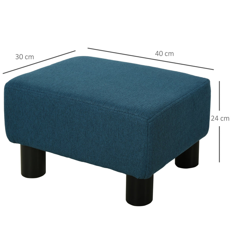 Linen Fabric Footstool Footrest Small Seat Foot Rest Chair Ottoman Dark Blue Home Office with Legs 40 x 30 x 24cm Chic Cube 4