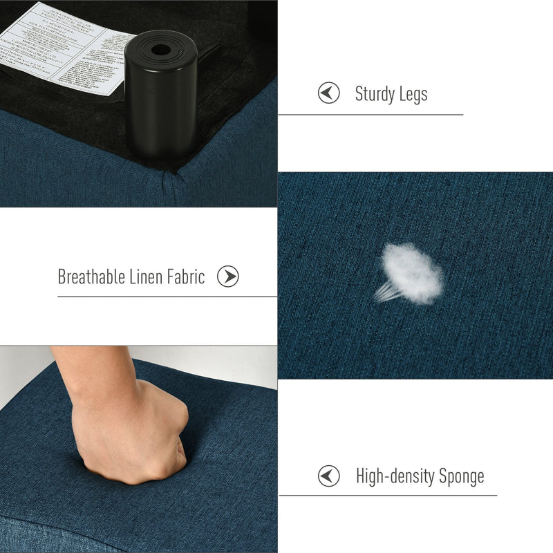 Linen Fabric Footstool Footrest Small Seat Foot Rest Chair Ottoman Dark Blue Home Office with Legs 40 x 30 x 24cm Chic Cube 4