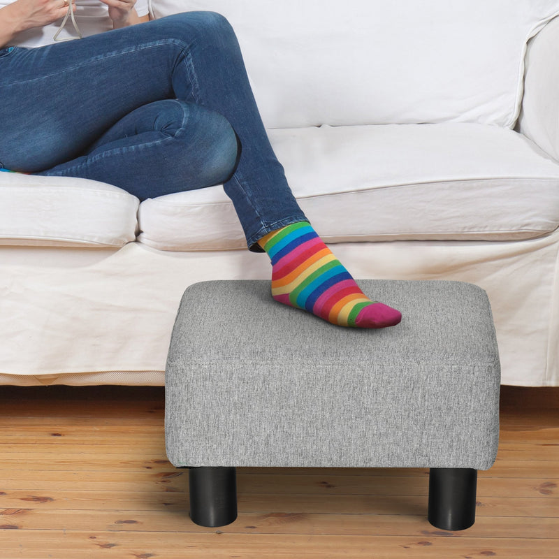 Linen Fabric Footstool Foot rest Small Seat Foot Rest Chair Ottoman Grey Home Office with Legs