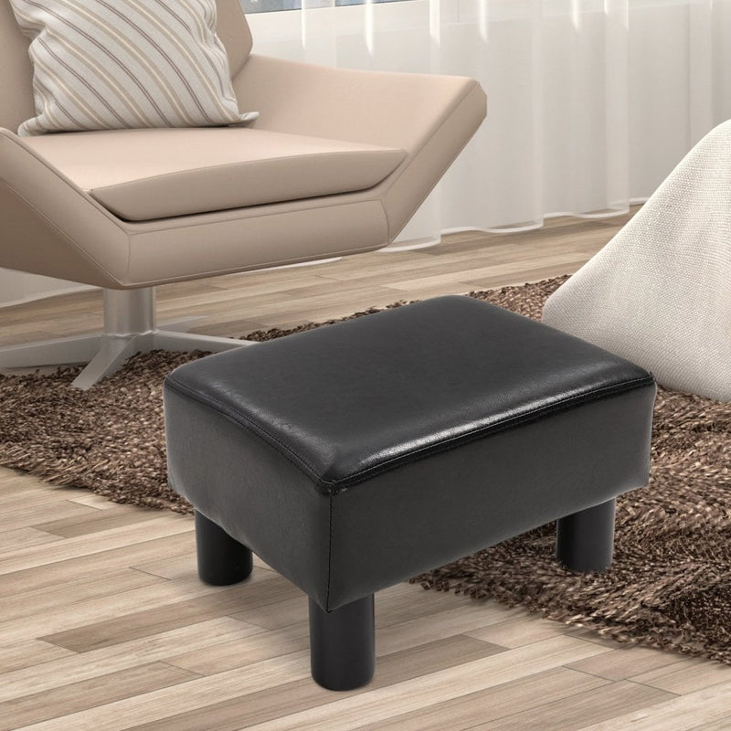 Black faux leather footstool discount