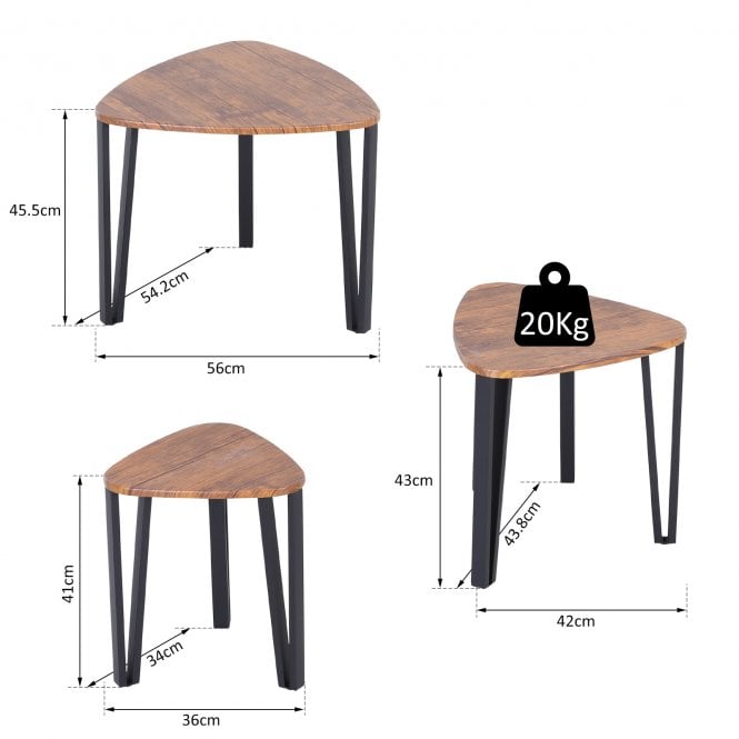 HOMCOM Industrial Style Nest of Tables - Brown & Black