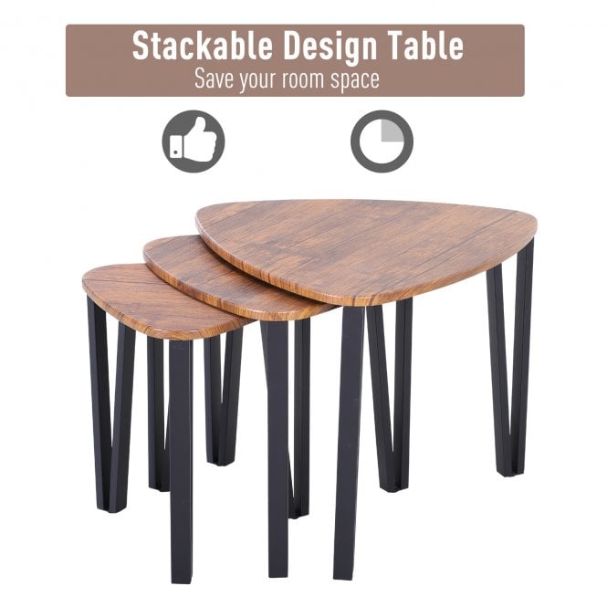 HOMCOM Industrial Style Nest of Tables - Brown & Black