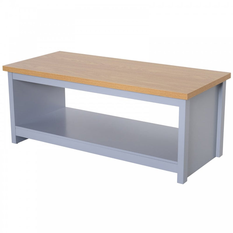 Coffee Table w/Open Display Wood Effect Tabletop Retro Rustic Style Chic Living Room Storage Grey