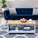 Coffee Table w/Open Display Wood Effect Tabletop Retro Rustic Style Chic Living Room Storage Grey