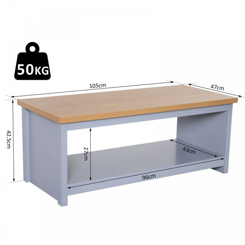 Coffee Table w/Open Display Wood Effect Tabletop Retro Rustic Style Chic Living Room Storage Grey