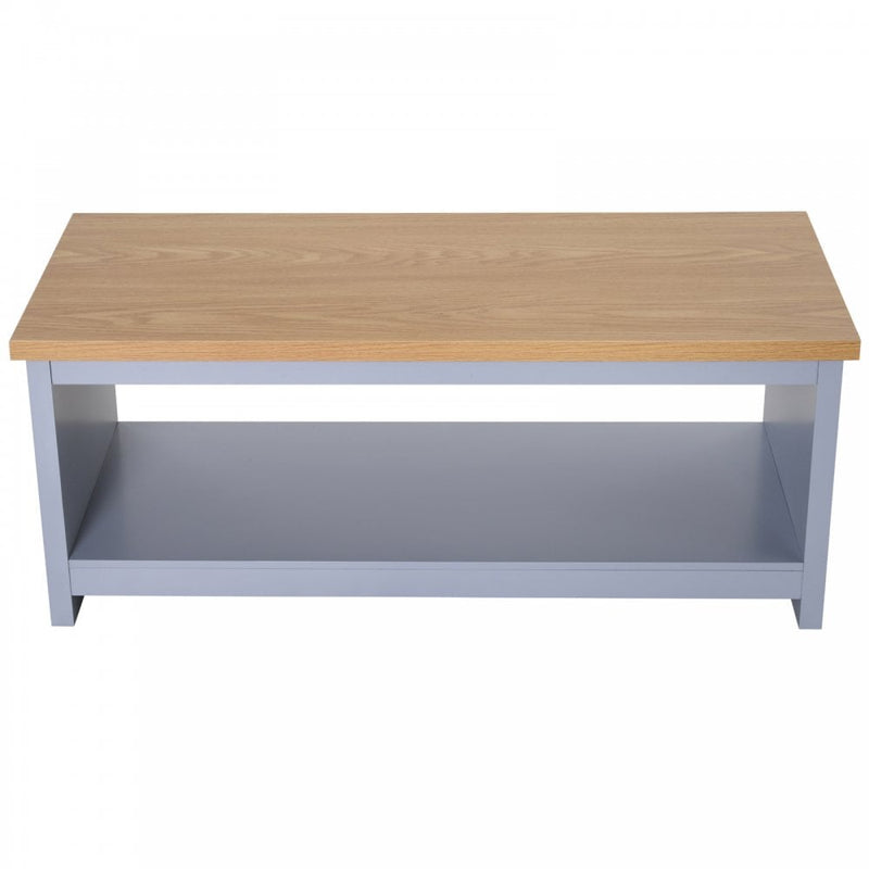 Coffee Table w/Open Display Wood Effect Tabletop Retro Rustic Style Chic Living Room Storage Grey