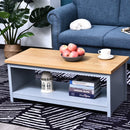 Coffee Table w/Open Display Wood Effect Tabletop Retro Rustic Style Chic Living Room Storage Grey