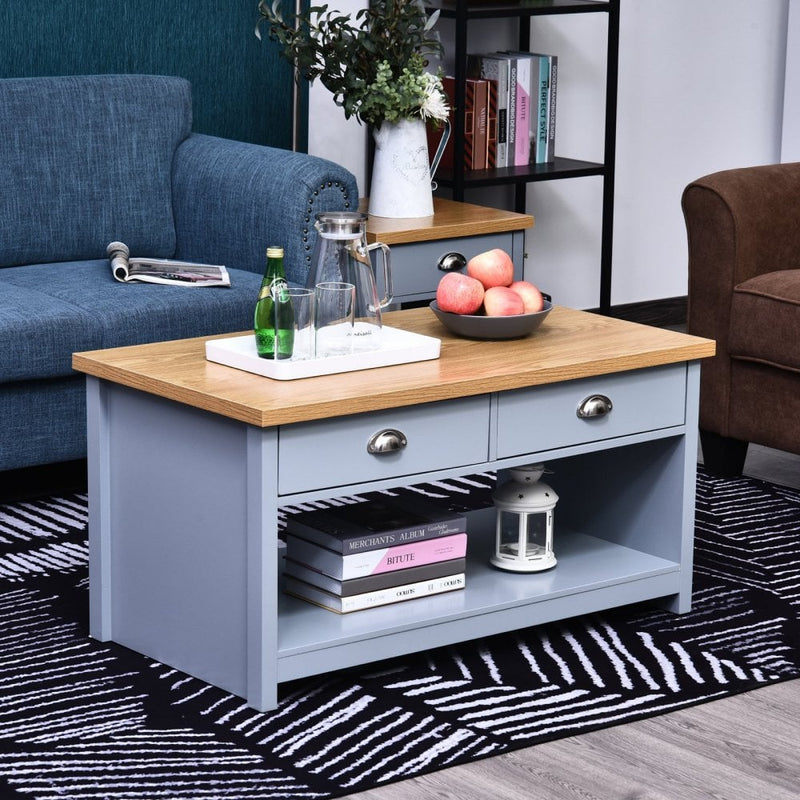 MDF Rustic 2-Drawer Coffee Table Grey