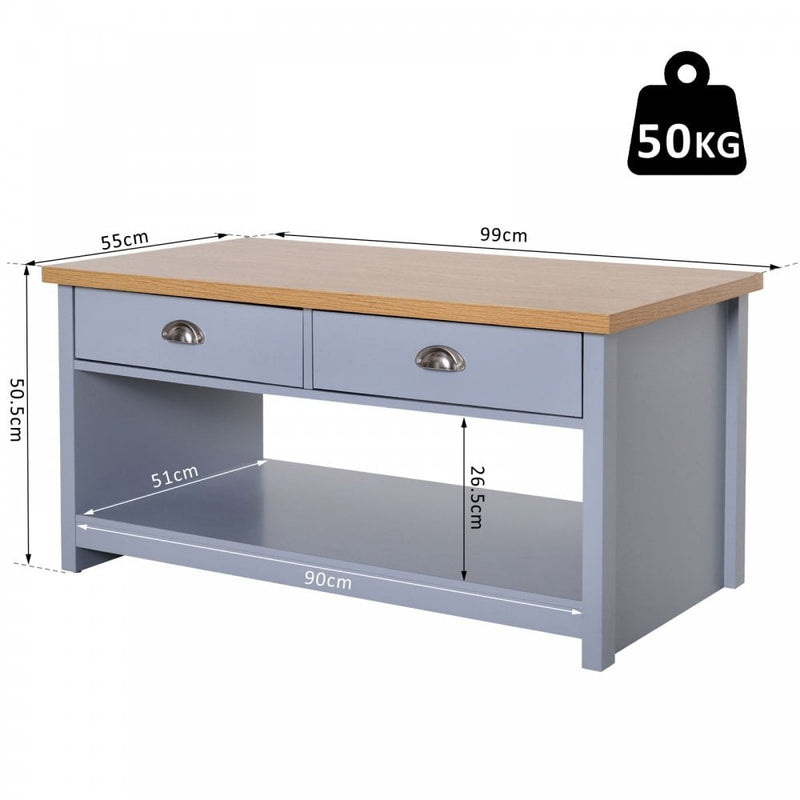 MDF Rustic 2-Drawer Coffee Table Grey
