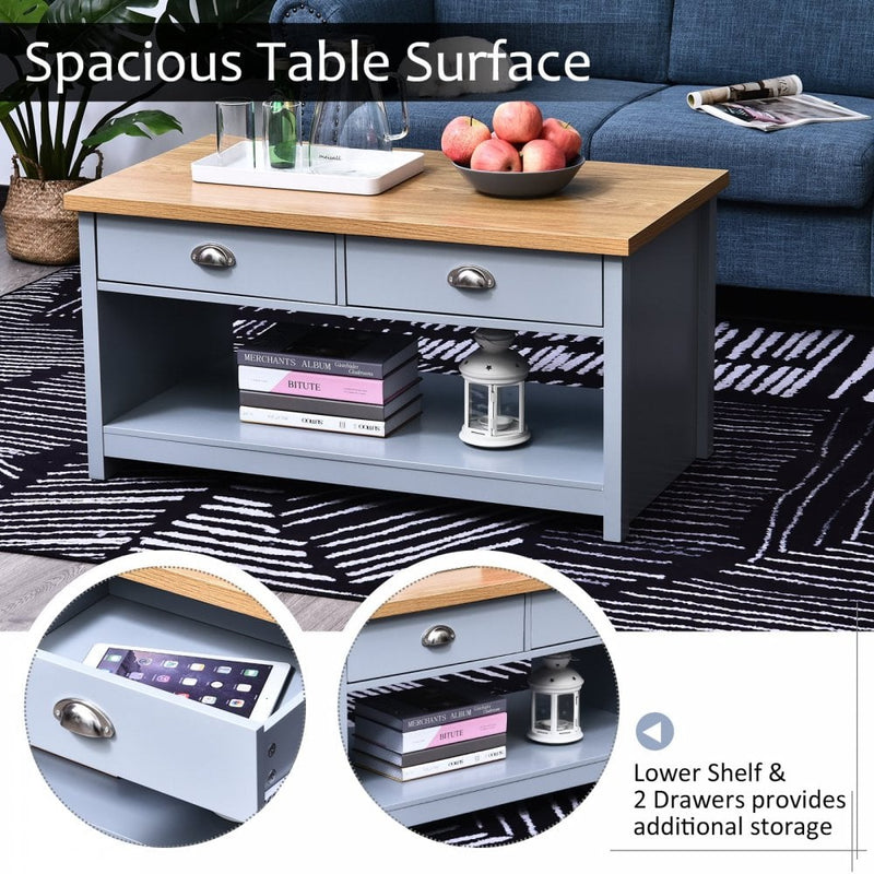 MDF Rustic 2-Drawer Coffee Table Grey