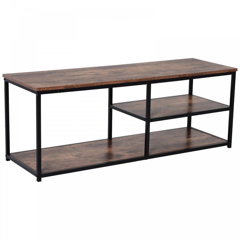 Steel Frame Industrial Style TV Stand w/ Shelf Black/Brown