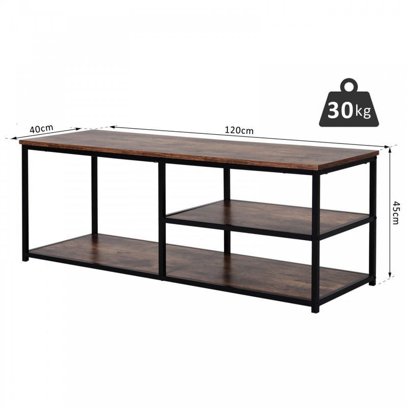 Steel Frame Industrial Style TV Stand w/ Shelf Black/Brown