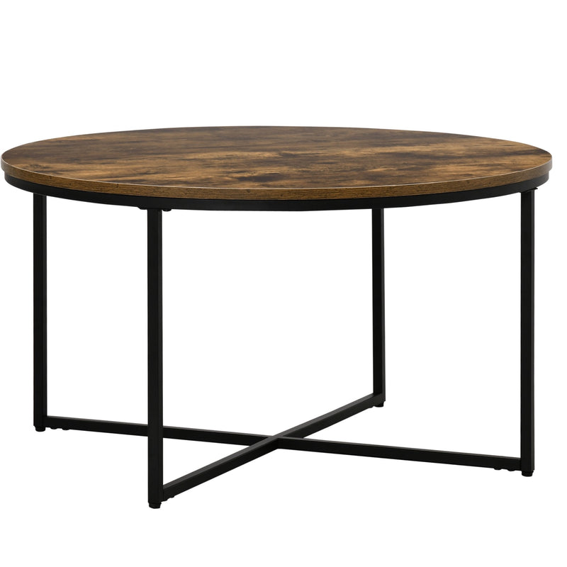 Coffee Table, Industrial Round Side Table with Metal Frame, Large Tabletop for Living Room, Bedroom, Rustic Brown w/ Frame Room