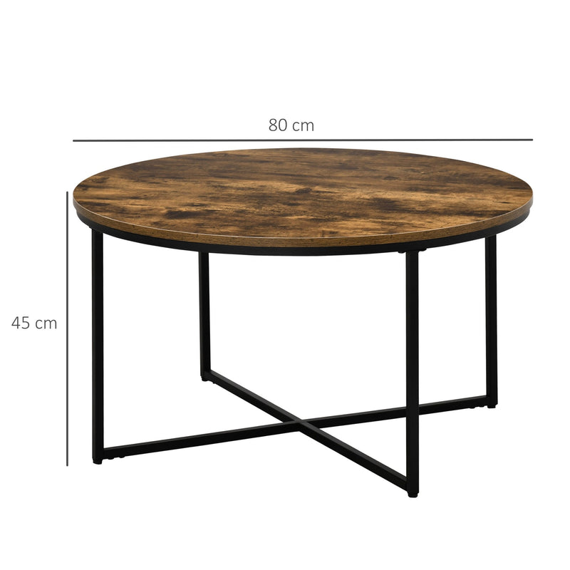 Coffee Table, Industrial Round Side Table with Metal Frame, Large Tabletop for Living Room, Bedroom, Rustic Brown w/ Frame Room