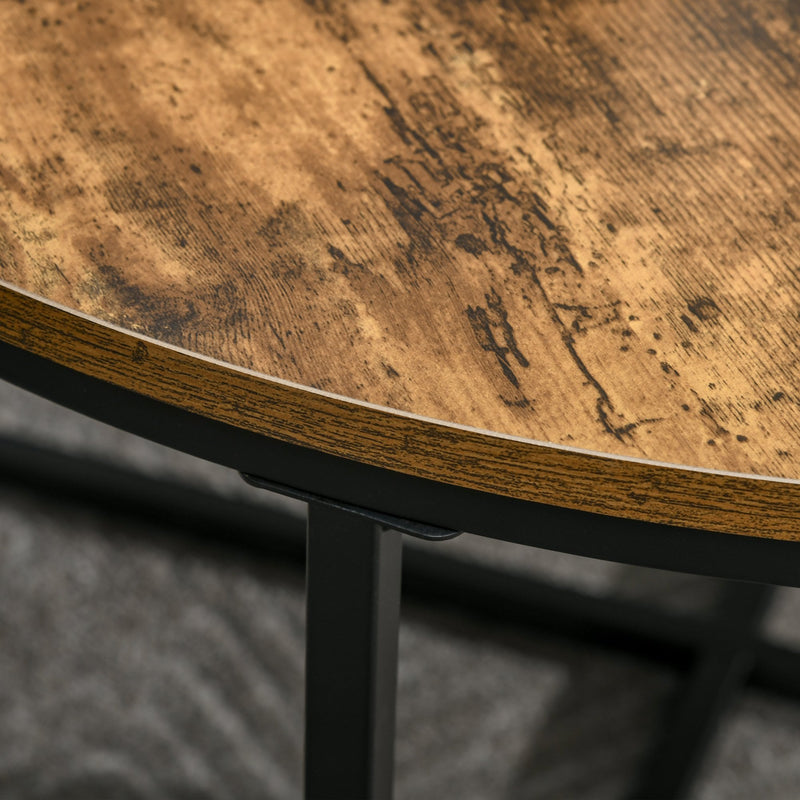Coffee Table, Industrial Round Side Table with Metal Frame, Large Tabletop for Living Room, Bedroom, Rustic Brown w/ Frame Room