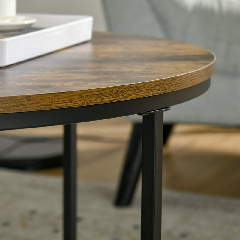 Coffee Table, Industrial Round Side Table with Metal Frame, Large Tabletop for Living Room, Bedroom, Rustic Brown w/ Frame Room