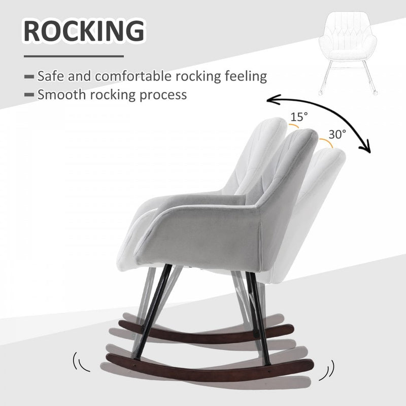 Rocking Chair Reading Accent Armchair with Steel Frame Sponge Padded for Living Room, Dining Room, Office, Balcony, Grey and Black Foam Metal