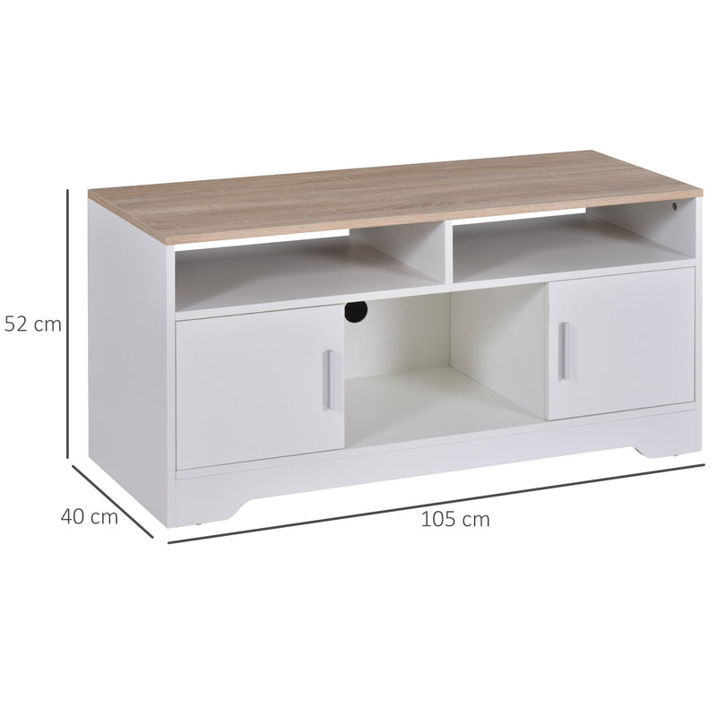 TV Stand for TVs up to 42 Inches with Cabinets, Shelves and Wide Tabletop for Living Room, Bedroom, Dining Room, White and Wood Color Door Cabinet Open Shelf 42'' Home Office