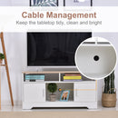 TV Stand for TVs up to 42 Inches with Cabinets, Shelves and Wide Tabletop for Living Room, Bedroom, Dining Room, White and Wood Color Door Cabinet Open Shelf 42'' Home Office