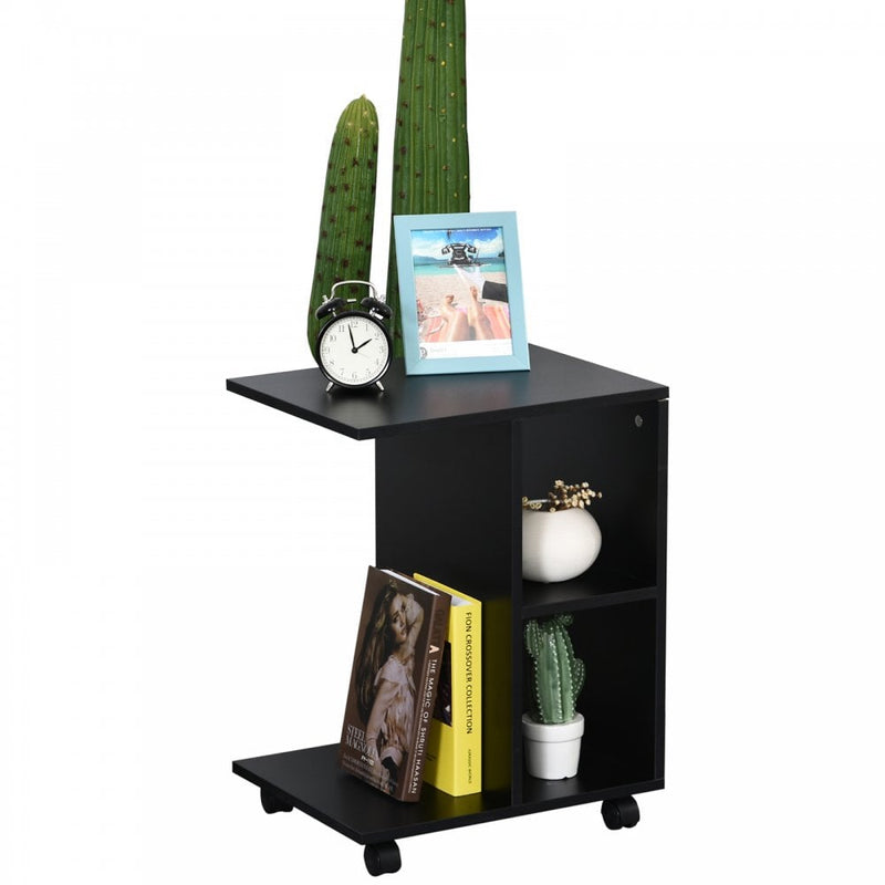 Particle Board C-Shaped 2-Shelf End Table - Black