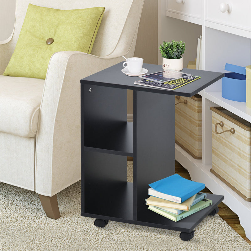 Particle Board C-Shaped 2-Shelf End Table - Black