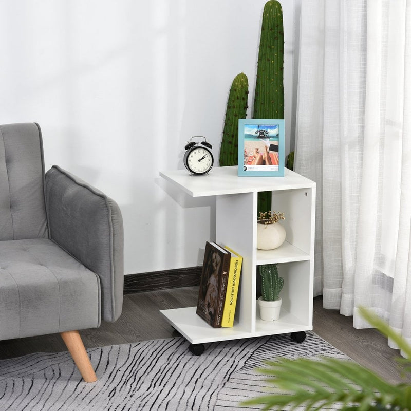 Particle Board C-Shaped 2-Shelf End Table White