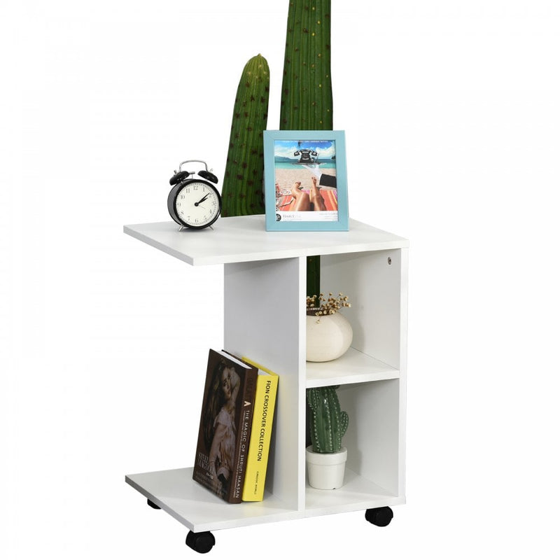 Particle Board C-Shaped 2-Shelf End Table White