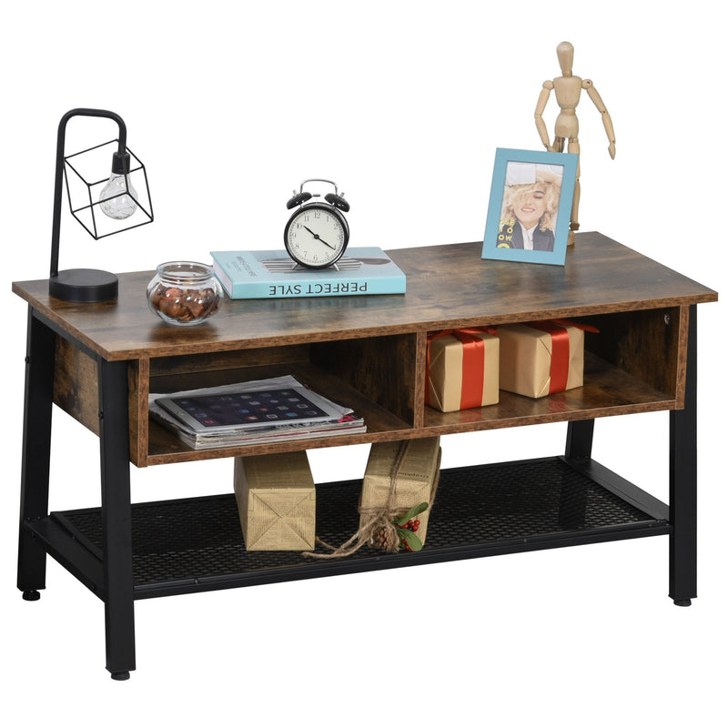 Rubber Wood 3-Tier TV Media Unit Black/Brown