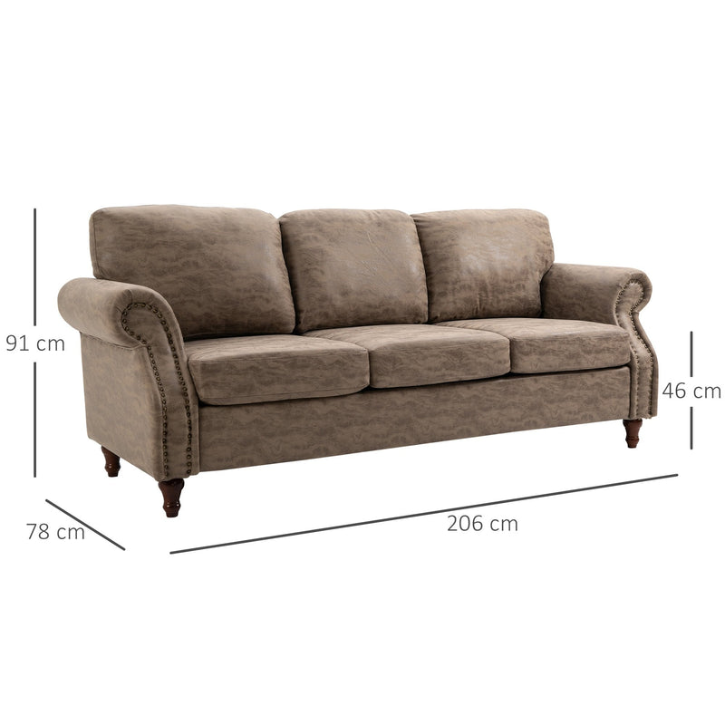 Studded Leathaire 3-Seater Sofa Brown