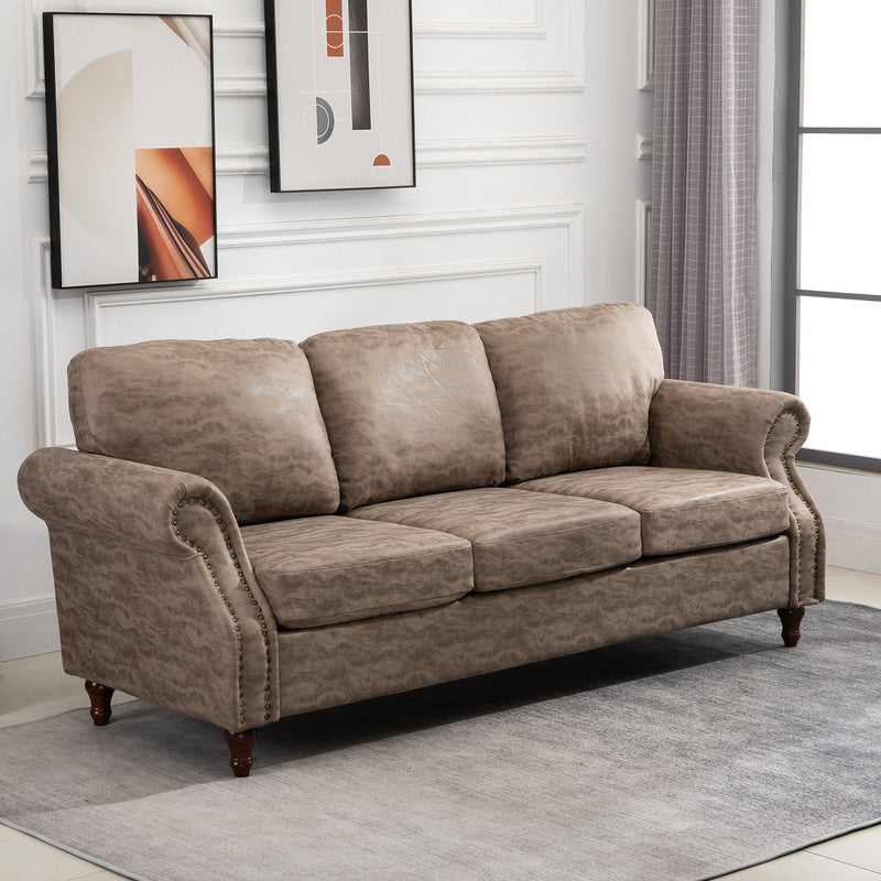 Studded Leathaire 3-Seater Sofa Brown