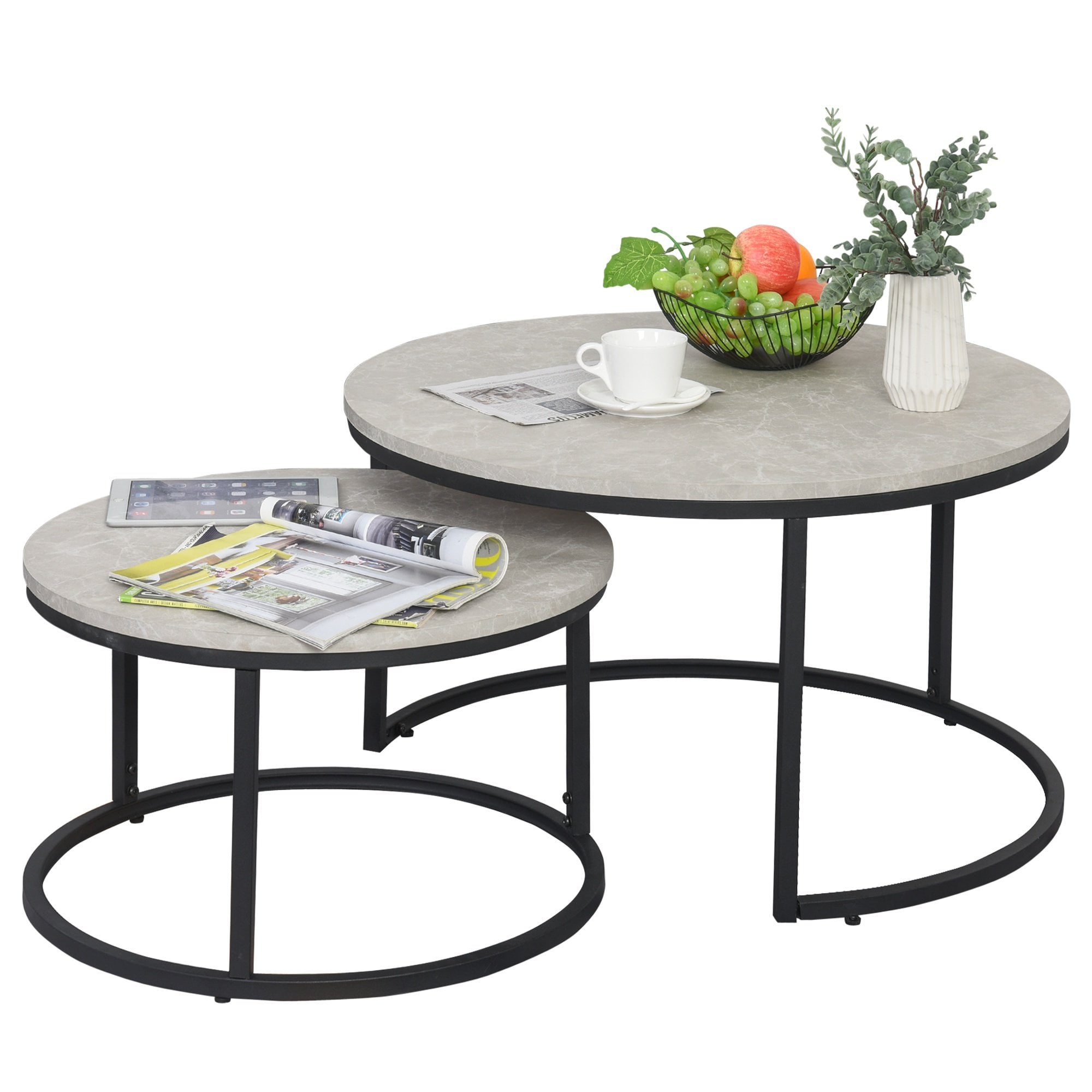 Steel Stack Table Steel MDF-Top Stack Design 2-Piece Coffee Tables Black/Grey