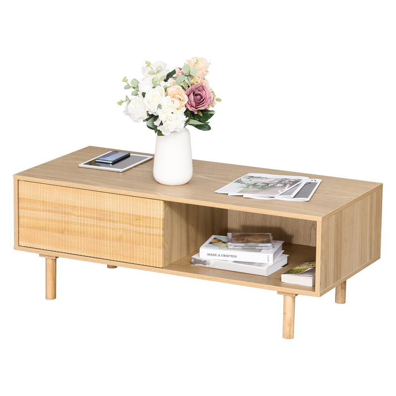 Modern Wood Coffee Table with Compartment and Cabinet, TV Stand, Rectangular Sofa Side Desk for Living Room, Bedroom, Office Cabinet Legs Room Bedroom