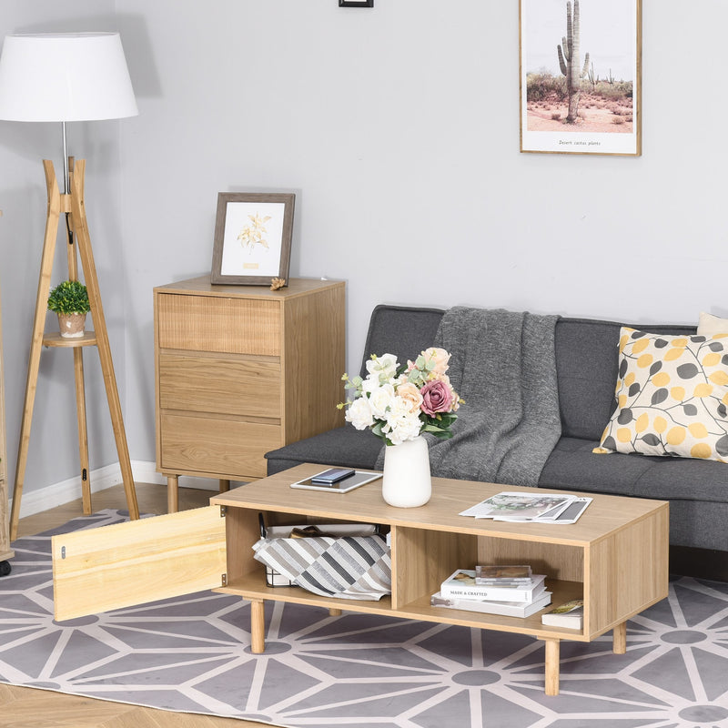 Modern Wood Coffee Table with Compartment and Cabinet, TV Stand, Rectangular Sofa Side Desk for Living Room, Bedroom, Office Cabinet Legs Room Bedroom