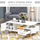 Modern Minimalism Coffee Table with Storage, Sofa Side Table with Shelf & Drawer for Living Room Reception Room, White Storage Wooden w/