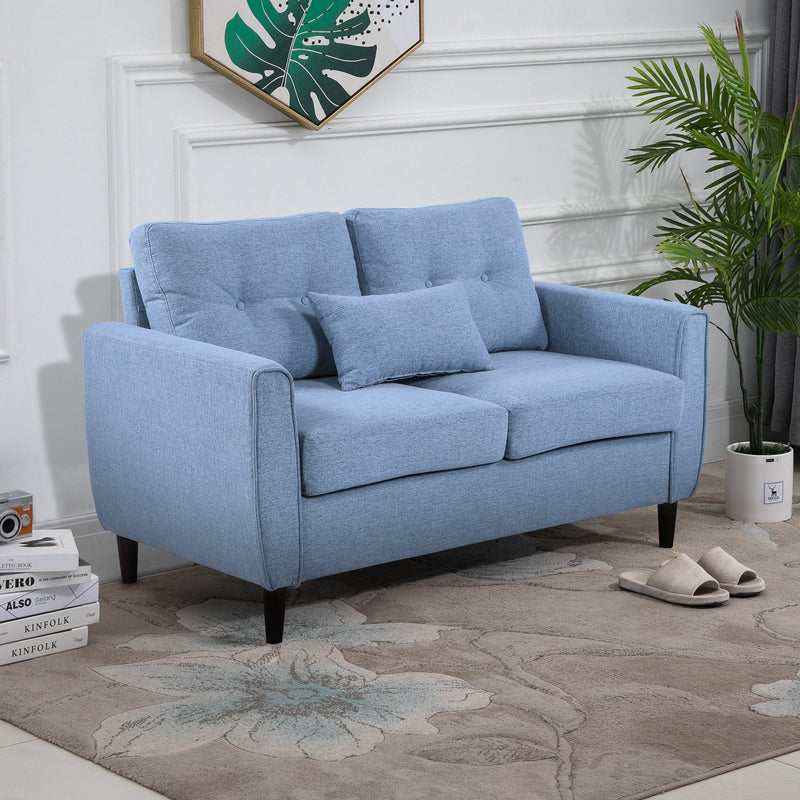 Traditional Style Wide Double Sofa with Armrest, 2-Seater Tufted Loveseat with Spring Sponge Padded Cushion, for Living Room, Dining Room, Office, Light Blue and Brown Modern Chic Padding