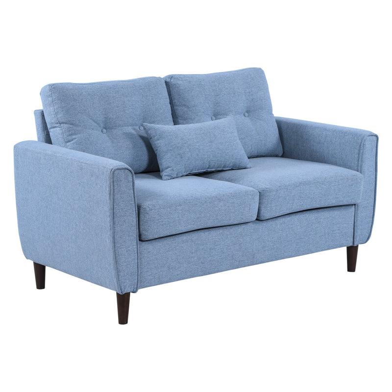 Traditional Style Wide Double Sofa with Armrest, 2-Seater Tufted Loveseat with Spring Sponge Padded Cushion, for Living Room, Dining Room, Office, Light Blue and Brown Modern Chic Padding
