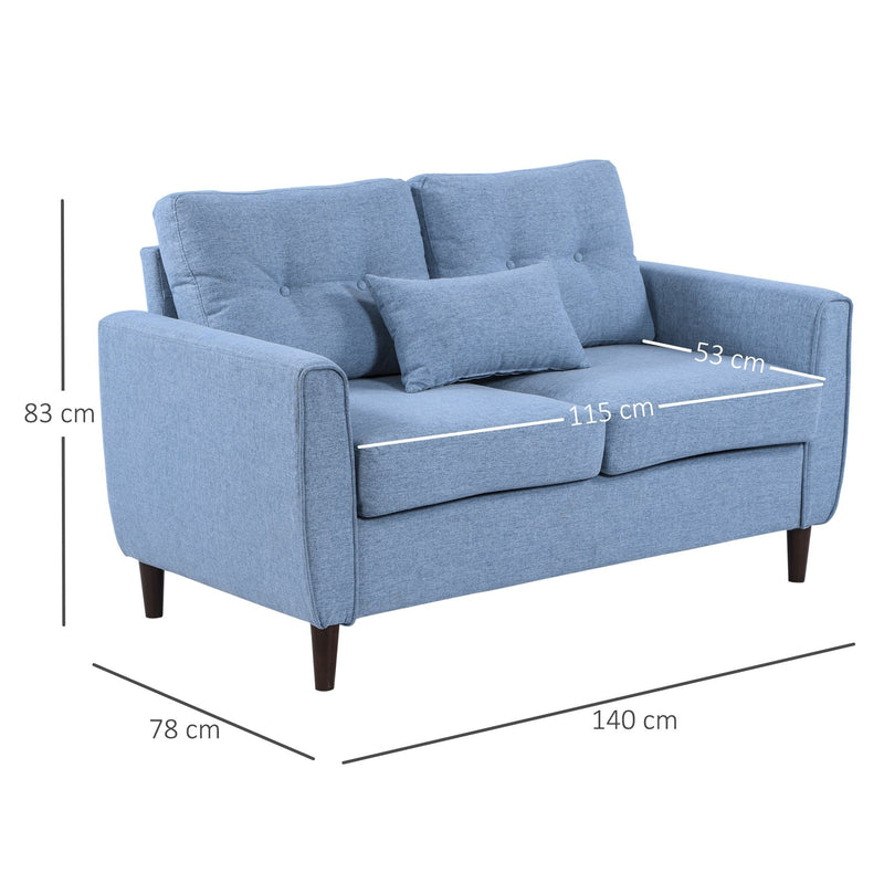 Traditional Style Wide Double Sofa with Armrest, 2-Seater Tufted Loveseat with Spring Sponge Padded Cushion, for Living Room, Dining Room, Office, Light Blue and Brown Modern Chic Padding