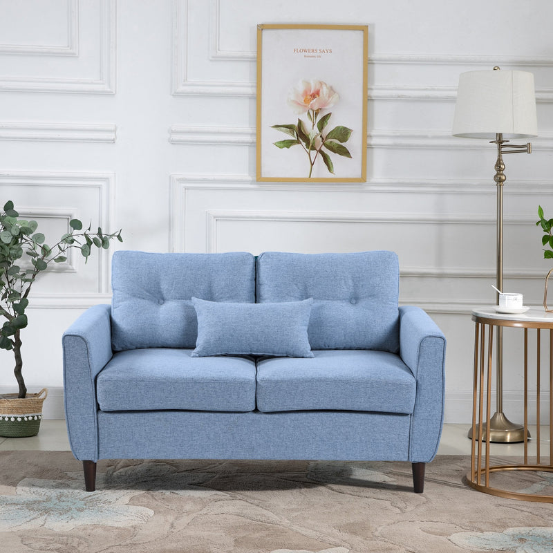 Traditional Style Wide Double Sofa with Armrest, 2-Seater Tufted Loveseat with Spring Sponge Padded Cushion, for Living Room, Dining Room, Office, Light Blue and Brown Modern Chic Padding