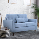 Traditional Style Wide Double Sofa with Armrest, 2-Seater Tufted Loveseat with Spring Sponge Padded Cushion, for Living Room, Dining Room, Office, Light Blue and Brown Modern Chic Padding