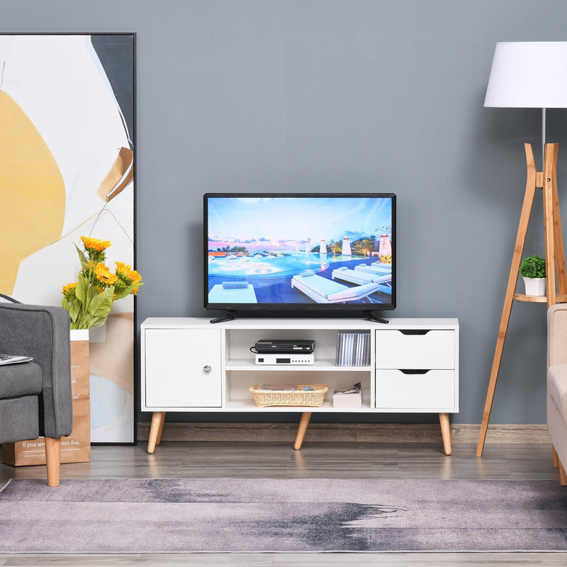 Modern TV Stand for TVs up to 42'' Flat Screen, TV Console Cabinet with Storage Shelf, Drawers, Cable Hole, Home Entertainment Center, Living Room Bedroom and Office, White Center