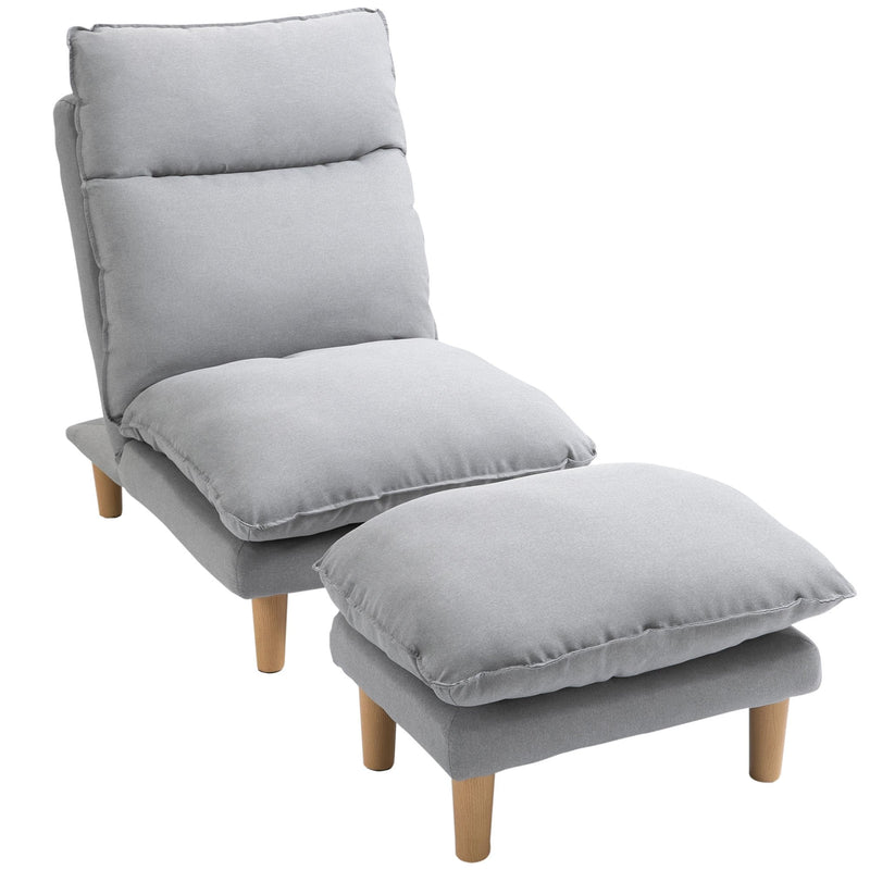 Adjustable Lazy Sofa Set Reclining Lounge Chair with Footstool - Grey