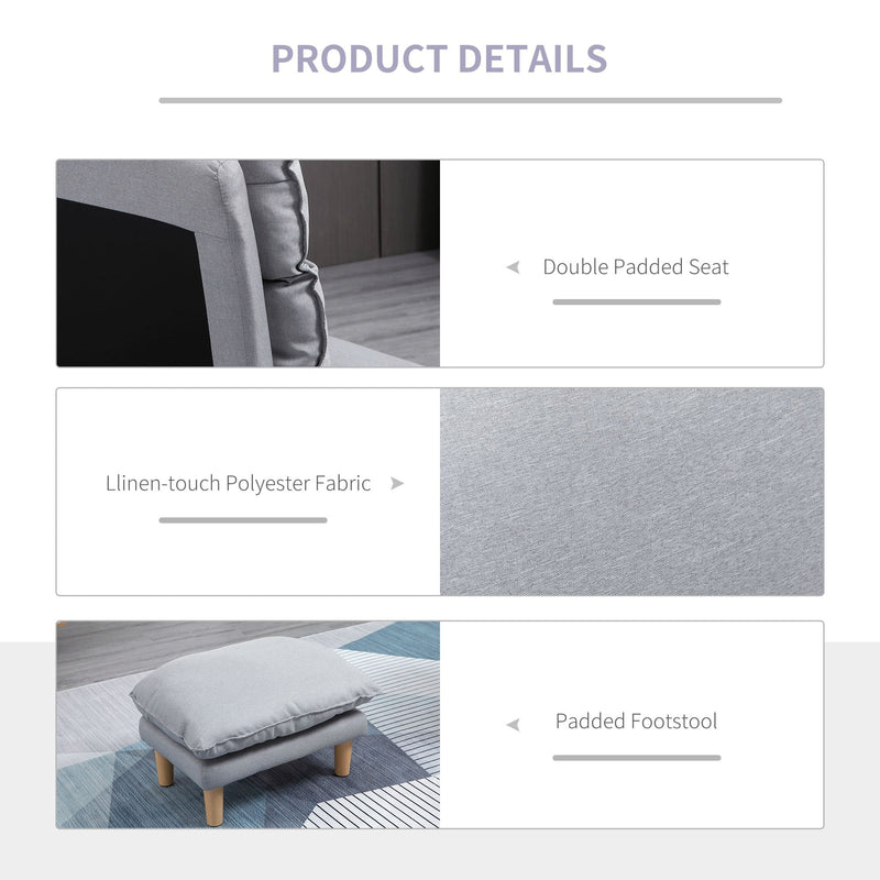 Adjustable Lazy Sofa Set Reclining Lounge Chair with Footstool - Grey
