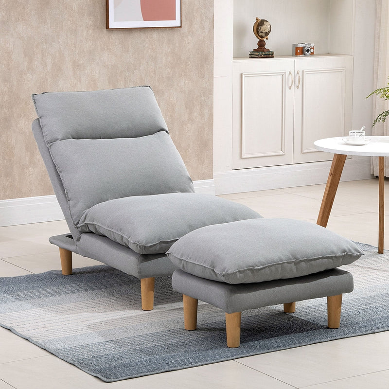Adjustable Lazy Sofa Set Reclining Lounge Chair with Footstool - Grey