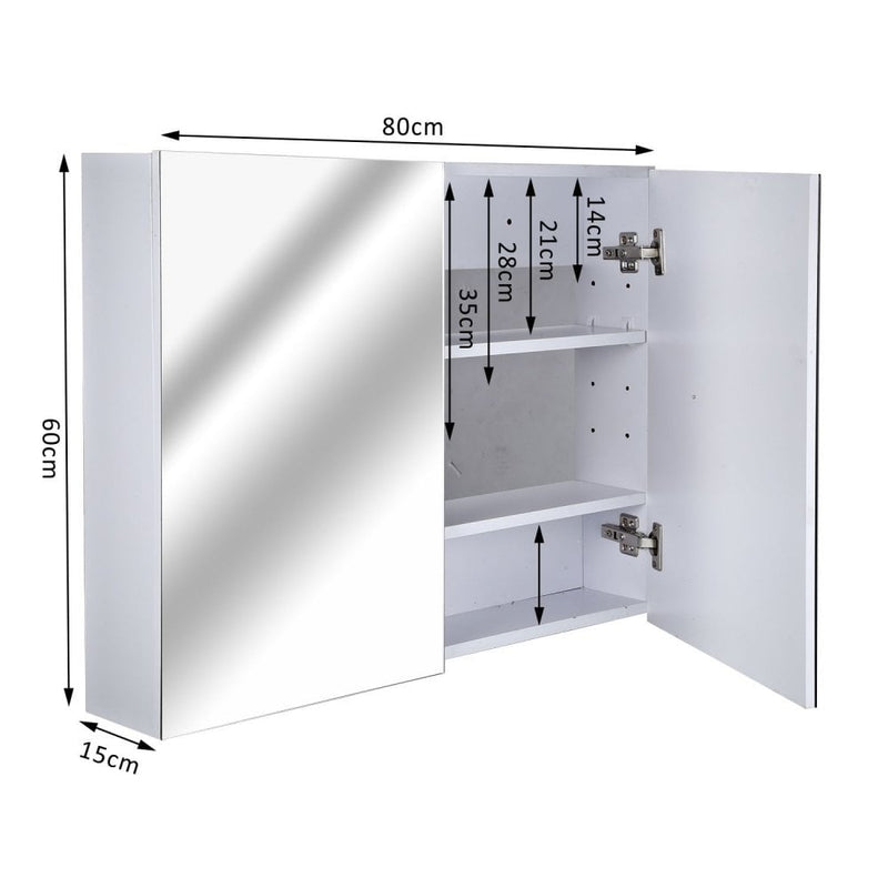 HOMCOM  Double Door Wall Mounted Glass Mirror Cabinet