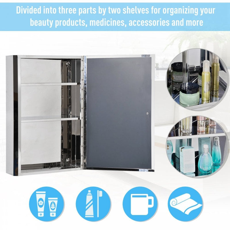 HOMCOM Stainless Steel Wall Cabinet Mirror Shelves Bathroom Furniture Storage