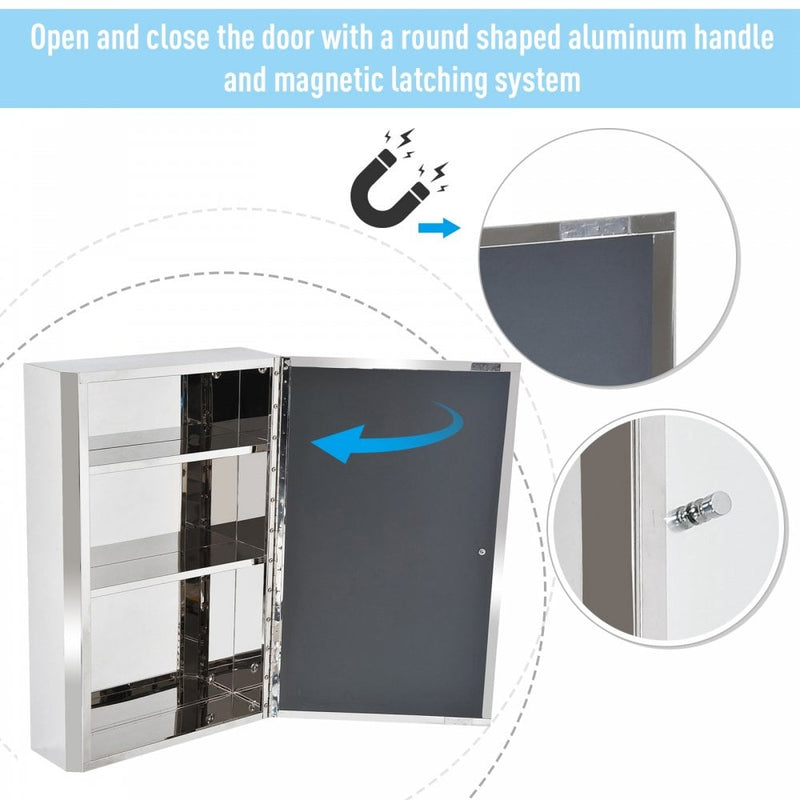 HOMCOM Stainless Steel Wall Cabinet Mirror Shelves Bathroom Furniture Storage
