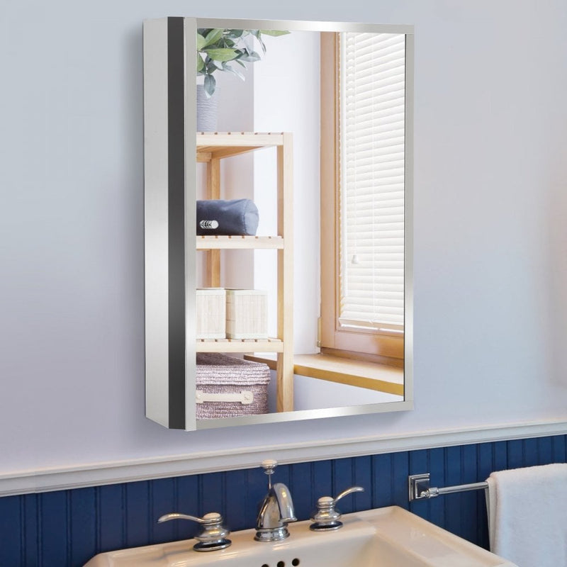 HOMCOM Stainless Steel Wall Cabinet Mirror Shelves Bathroom Furniture Storage