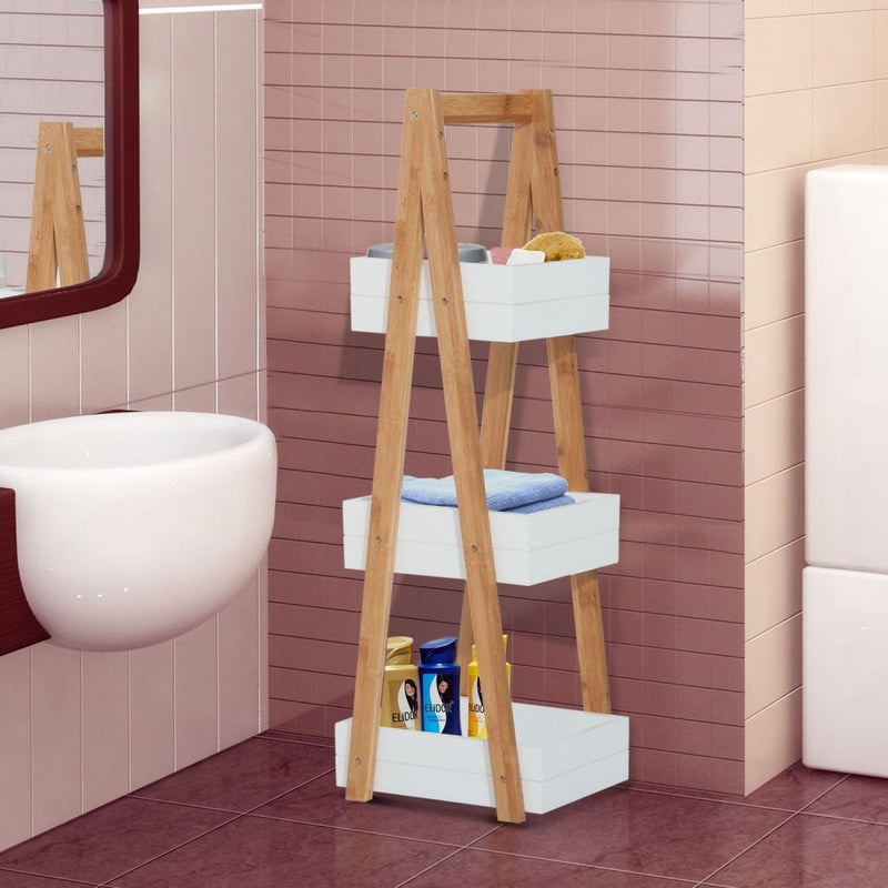 HOMCOM Bathroom A-Shape Rack, 3-Tier-Bamboo