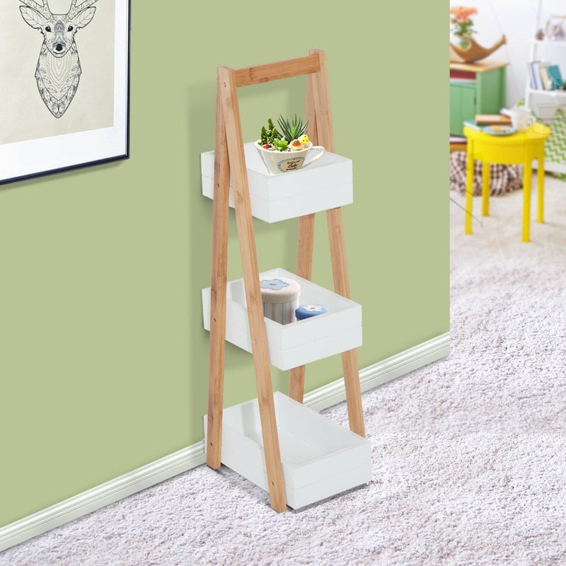 HOMCOM Bathroom A-Shape Rack, 3-Tier-Bamboo